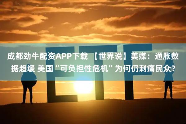 成都劲牛配资APP下载 【世界说】美媒：通胀数据趋缓 美国“可负担性危机”为何仍刺痛民众？